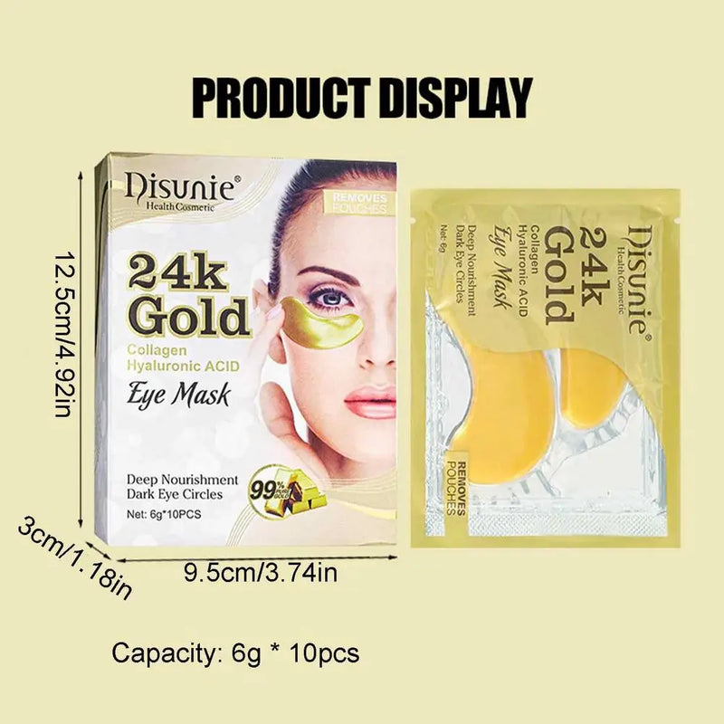 Parche Hidratante Oro 24K Ácido Hialurónico | Reduce Ojeras y Bolsas | 10 Pares