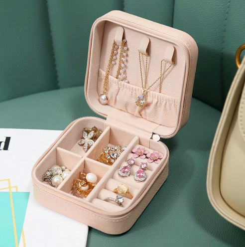 Joyero Organizador de Joyas para Viajes | Cuero PU | Espejo Integrado