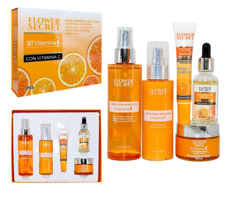 Set Facial Vitamina C + Ácido Hialurónico | Luminosidad y Antioxidante 5 Pasos